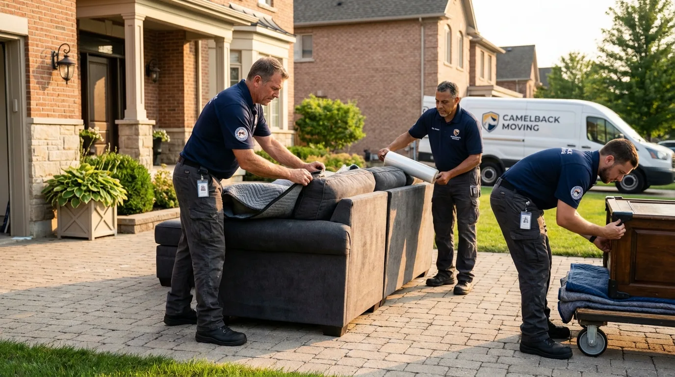 Large estate moving crew wrapping furniture in Eliot, ME
